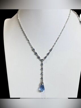 Givenchy Silver Necklace with Light Blue Teardrop Pendant